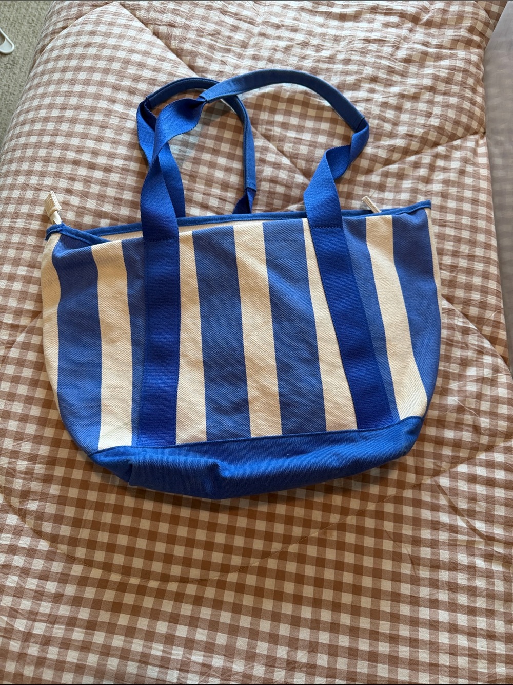 Old Navy Blue and White Striped Canvas Tote